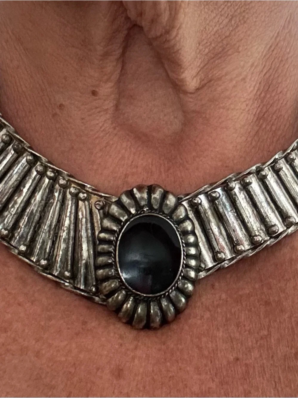 Silver-Tone Statement Choker Collar Necklace Vintage Estate Jewelry